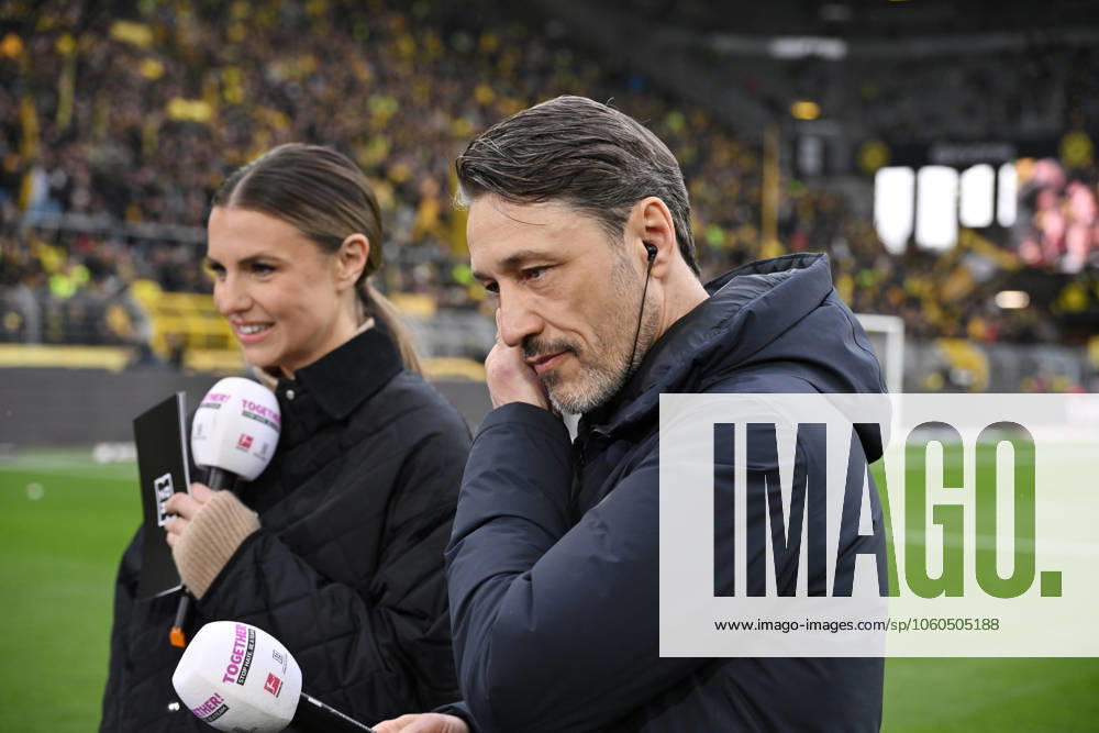 Coach Niko Kovac Borussia Dortmund , Laura Wontorra DAZN Moderator 30 03 2025, Soccer 1 Bundesliga, 27 Matchday, Season 2024 2025 Borussia Dortmund FSV Mainz 05 3 1 Photo Maik Hölter Team2 DFL regulations prohibit any use of photographs as image sequences and or quasi video Dortmund Signal Iduna Park Nordrhein Westfalen Germany Team2