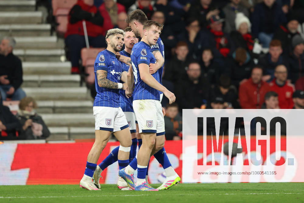Bournemouth, England, 2nd April 2025. Liam Delap of Ipswich Town celebrates after scoring to make it 2-0 during the Bournemouth v Ipswich Town Premier League match at the Vitality Stadium, Bournemouth. Picture credit should read: Paul Terry Sportimage . SPI_017_PT_Bournemouth_Ipswich SPI-3791-0017