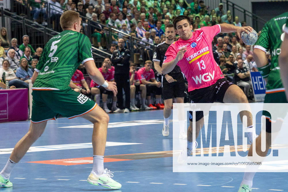 Achilleas Toskas TVB Stuttgart, 13 vs Rasmus Meyer Ejlersen HSG Wetzlar, 05 GER, HSG Wetzlar vs TVB Stuttgart Stuttgart, Handball, 1 Bundesliga Men, 25 Matchday, Season 2024 2025, 04 04 2025 GER, HSG Wetzlar vs TVB Stuttgart, Handball, 1 Bundesliga Men, 25 Matchday, Season 2024 2025, 04 04 2025 Wertzlar
