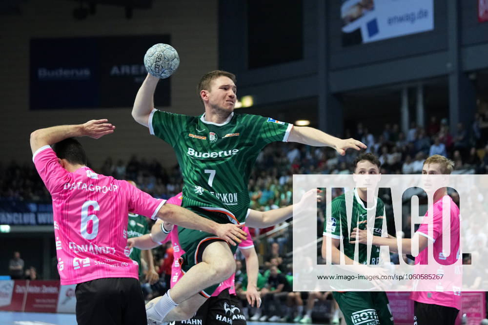 Wetzlar, Germany, April 4th 2025: Dominik Mappes ( 7 Wetzlar ) during the Daikin Handball-Bundesliga between HSG Wetzlar and TVB 1898 Stuttgart at Buderus Arena Wetzlar. (Julia Kneissl SPP)