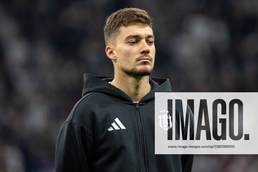 Besiktas v Goztepe - Ziraat Turkish Cup - Quarter Final Ernest Muci from Besiktas stands during turkish national anthem before the match between Besiktas and Goztepe at the the quarter final of Turkish Cup. The match took place at Tupras Stadium on April 3, 2025 Istanbul Istanbul Turkey