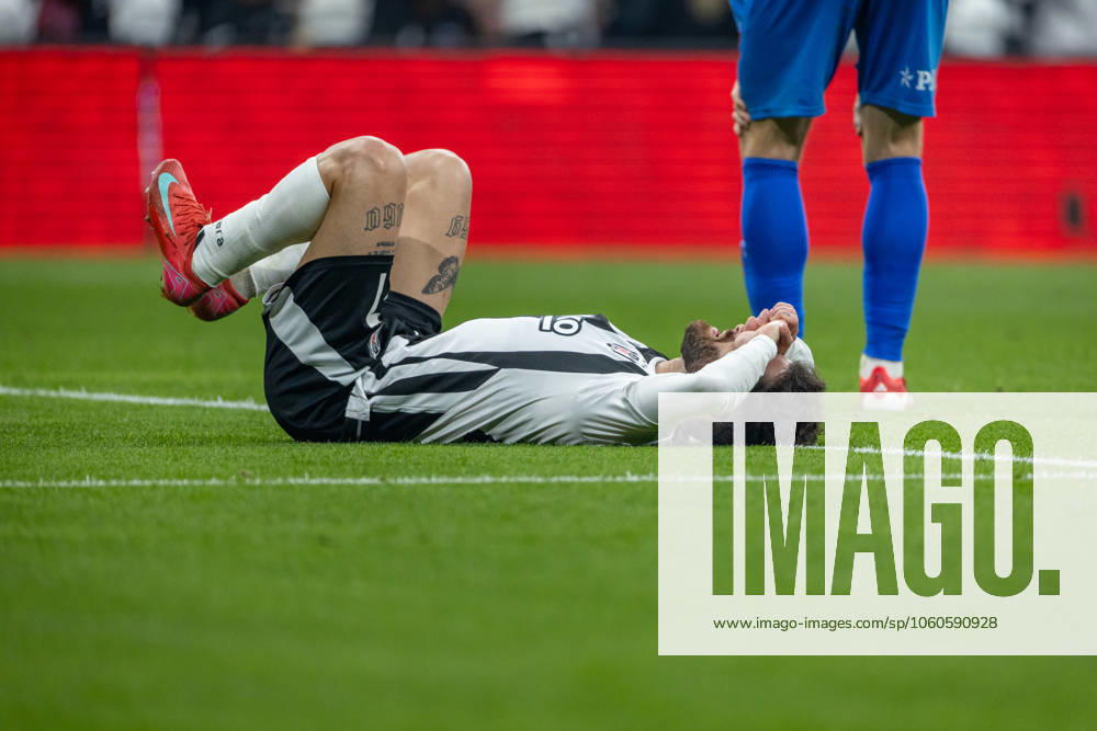 Besiktas v Goztepe - Ziraat Turkish Cup - Quarter Final Rafa Silva from Besiktas remains on the grass after a foul during the match between Besiktas and Goztepe at the the quarter final of Turkish Cup. The match took place at Tupras Stadium on April 3, 2025 Istanbul Istanbul Turkey