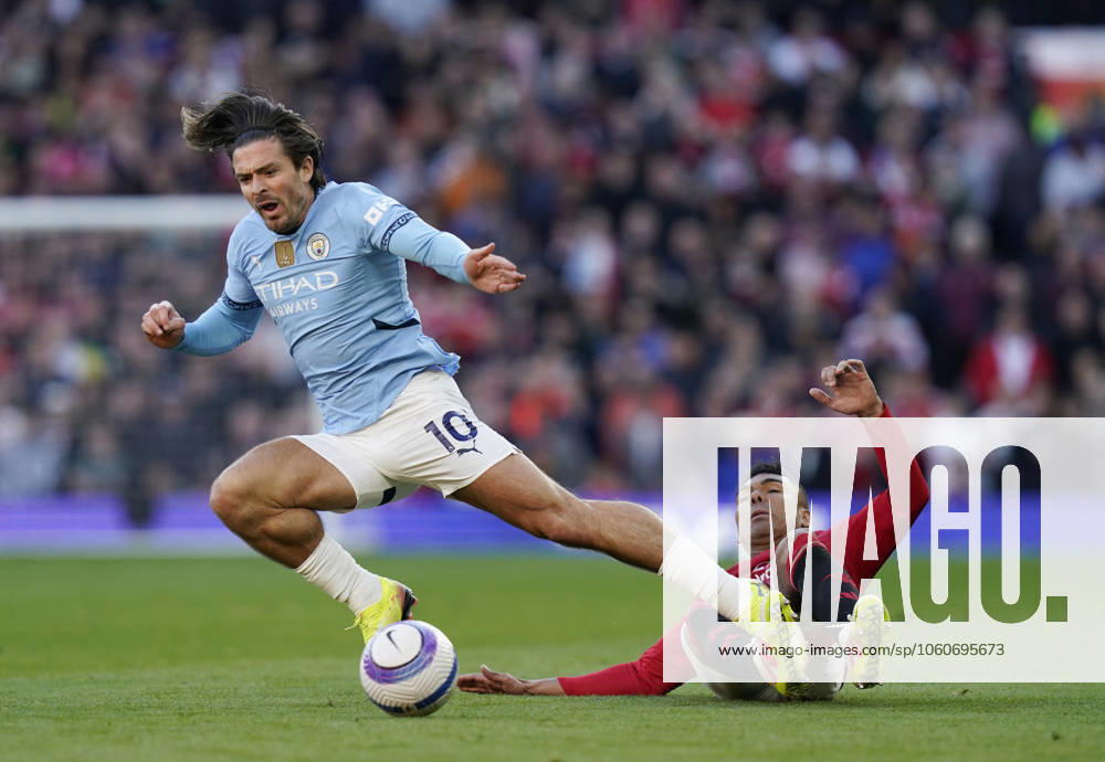 Manchester, England, 6th April 2025. Jack Grealish of Manchester City brought down by Casemiro of Manchester United, ManU during the Manchester United vs Manchester City Premier League match at Old Trafford, Manchester. Picture credit should read: Andrew Yates Sportimage . SPI_048_AY_United_City SPI-3814-0049
