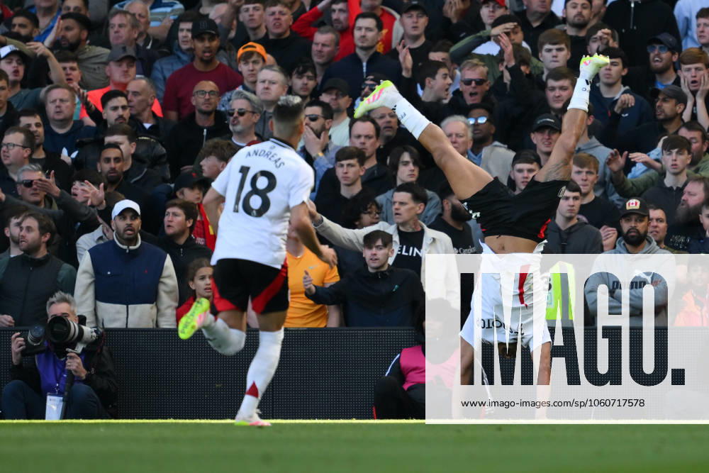 Football - 2024 2025 Premier League - Fulham vs Liverpool - Craven Cottage - Sunday 6th April 2025. Fulham s Rodrigo Muniz celebrates scoring his sides third goal. COLORSPORT Ashley Western