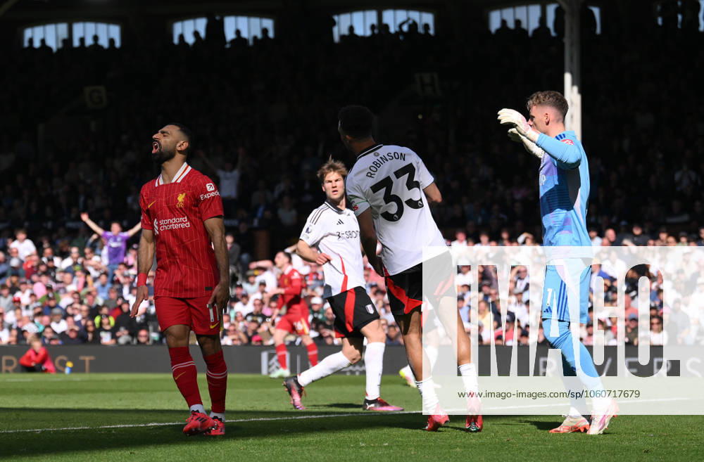 Football - 2024 2025 Premier League - Fulham vs Liverpool - Craven Cottage - Sunday 6th April 2025. Liverpool s Mohamed Salah frustrated after missing a chance. COLORSPORT Ashley Western
