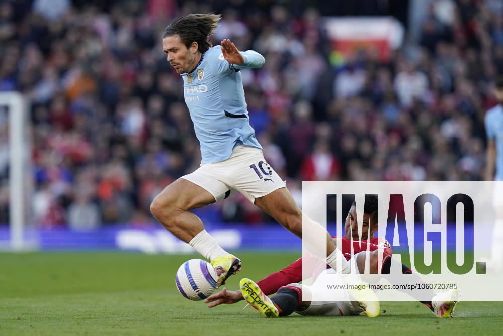 Manchester, England, 6th April 2025. Jack Grealish of Manchester City (L) is challenged by Casemiro of Manchester United, ManU during the Manchester United vs Manchester City Premier League match at Old Trafford, Manchester. Picture credit should read: Andrew Yates Sportimage . SPI_111_AY_United_City SPI-3814-0112