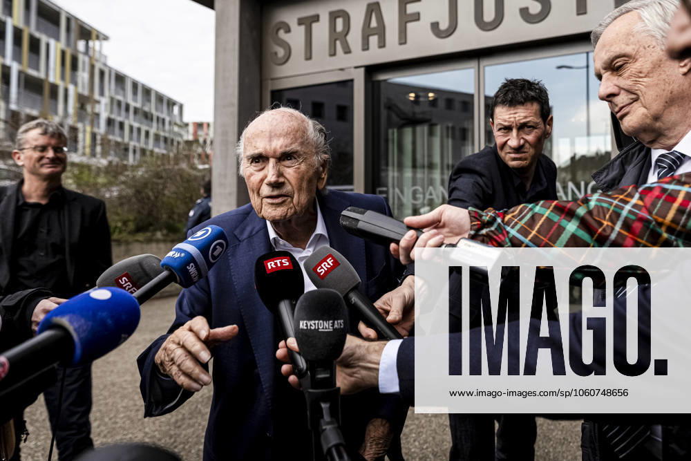 Former FIFA president Sepp Blatter reacts when leaving the courthouse after the verdict of an appeal by Swiss Attorney General s office against former UEFA and FIFA presidents over a suspected fraudulent payment, in Muttenz, Basel, on March 25, 2025 Muttenz Muttenz Court Basel Switzerland