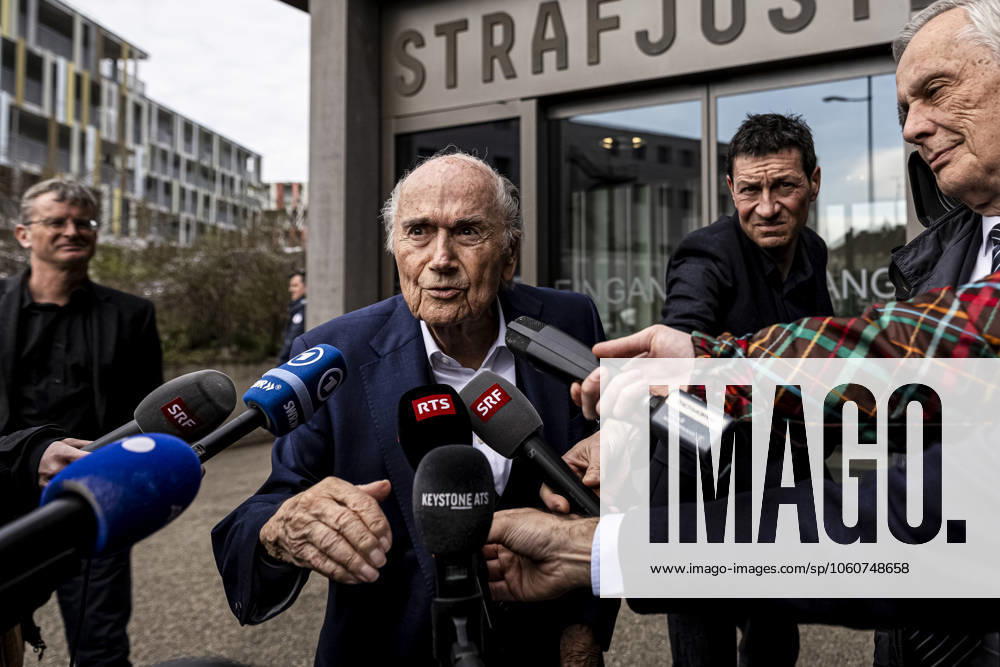 Former FIFA president Sepp Blatter reacts when leaving the courthouse after the verdict of an appeal by Swiss Attorney General s office against former UEFA and FIFA presidents over a suspected fraudulent payment, in Muttenz, Basel, on March 25, 2025 Muttenz Muttenz Court Basel Switzerland