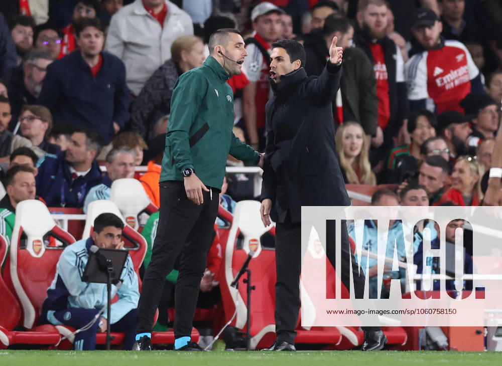London, England, 8th April 2025. Mikel Arteta manager of Arsenal complains to the fourth official during the Arsenal vs Real Madrid UEFA Champions League match at the Emirates Stadium, London. Picture credit should read: David Klein Sportimage . SPI_045_DK_Arsenal_Real_Madrid SPI-3819-0044