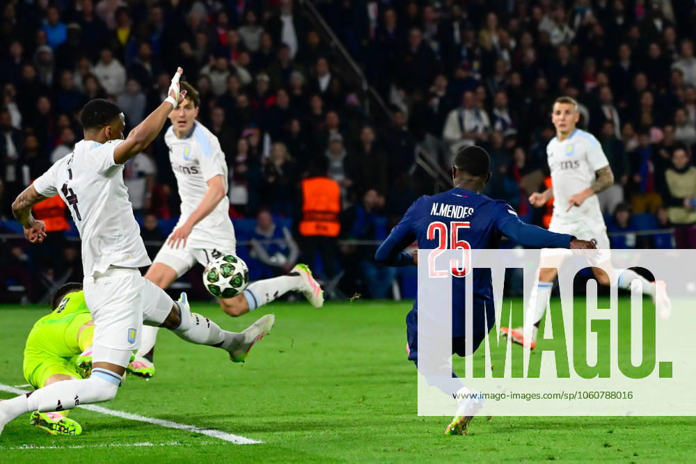 TAVARES Nuno MENDES ( 25 - PSG ) scores a goal during the UEFA Champions League match between Paris Saint Germain and Aston Villa FC at Parc Des Princes on April 09 , 2025 in Paris, France. ( Photo by Dante Badano PsnewZ ) -