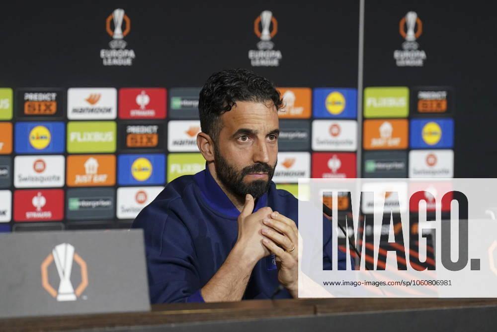 Manchester United, ManU press conference, PK, Pressekonferenz 09 04 2025 Manchester United Manager Ruben Amorim during the Manchester United Press Conference ahead of the Olympique Lyonnais v Manchester United FC UEFA Europa League Quarter-Final 1st leg match at OL Stadium, Lyon, France on 9 April 2025 Credit: Eleanor Hoad Every Second Media Editorial use only. All images are copyright Every Second Media Limited. No images may be reproduced without prior permission.