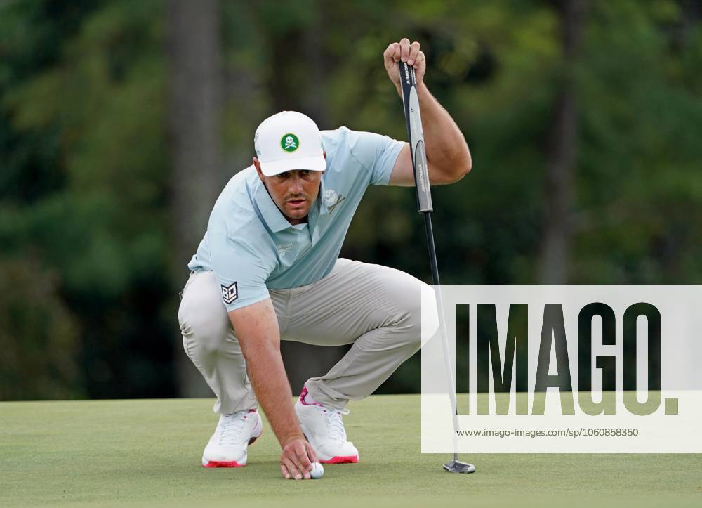 Golf: Masters Tournament Bryson DeChambeau of the United States lines up a putt during the second round of the Masters Tournament at Augusta National Golf Club in Augusta, Georgia, on April 11, 2025. A14AA0004435941P