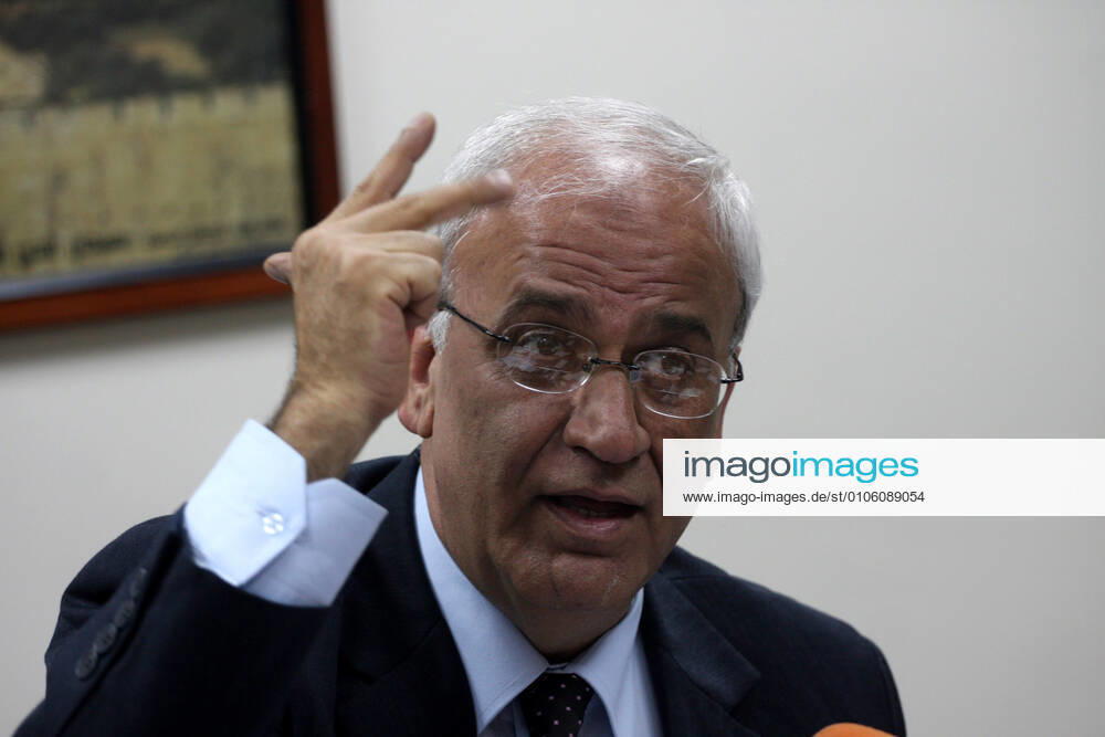 (FILES) This file photo taken on January. 29, 2011. Saeb Erakat, top Palestinian negotiator speaks during a press conference at his office in the West Bank city of Ramallah . Saeb Erekat, Palestinian negotiator, passed away from coronavirus. Saeb Erekat first came into prominence in 1991, when he was appointed deputy head of the Palestinian negotiating delegation to the Madrid Peace Conference Ramallah Palestinian Territories - ZUMAap3_ 20090630_zaf_ap3_015