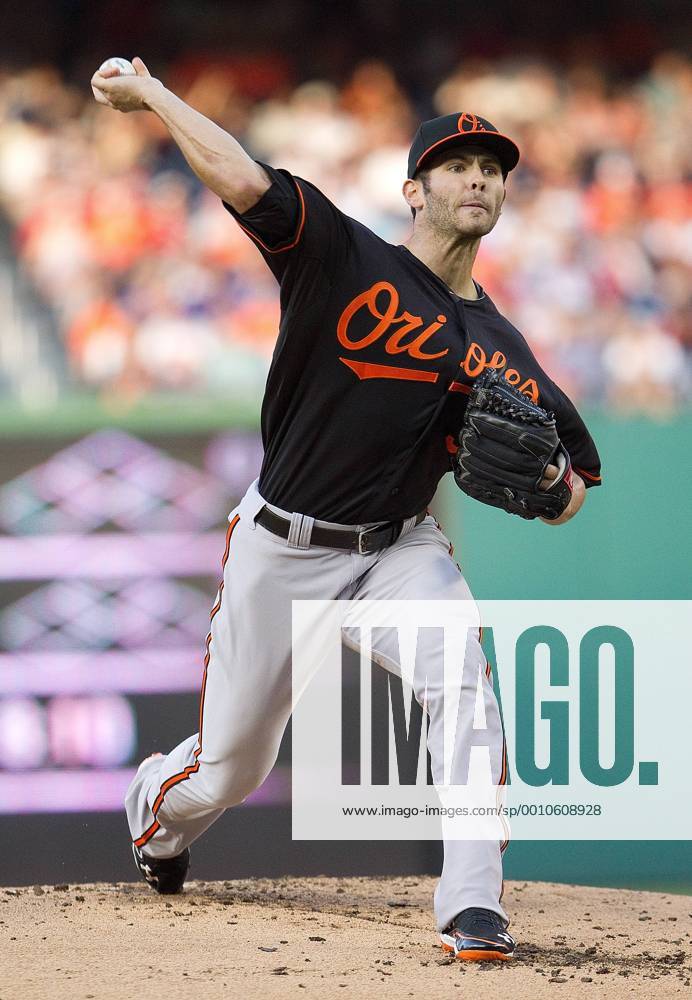 Washington, DIstrict of Columbia, U.S. - Baltimore Orioles starting pitcher JAKE ARRIETA (34) delivers a pitch against the Washington Nationals during the first inning at Nationals Park in Washington, D.C, Friday. MLB Baseball Herren USA 2012 - Orioles Defeat Nationals 2-1 - ZUMAm67