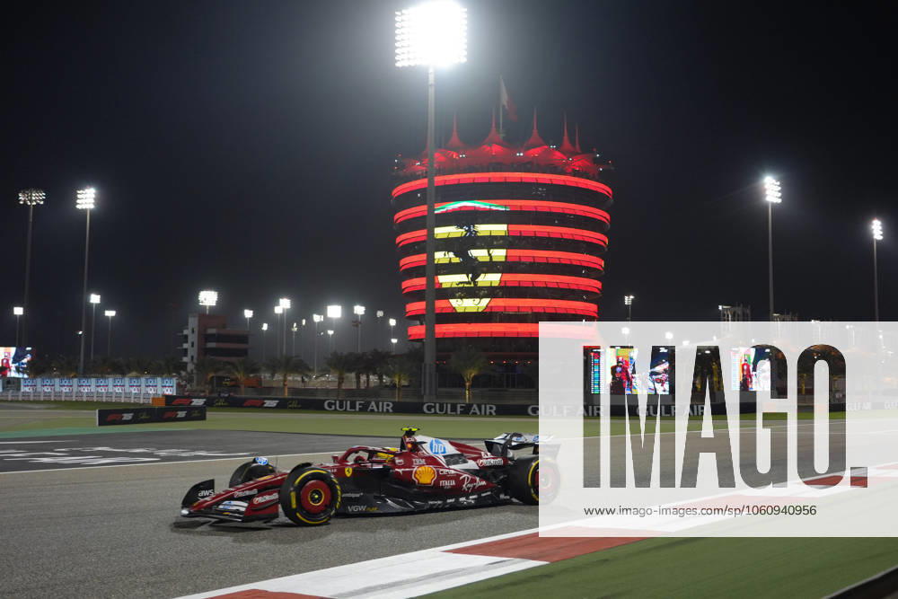 Formula 1 Gulf Air Bahrain Grand Prix 2025 13 04 2025, Bahrain International Circuit, Sakhir, Formula 1 Gulf Air Bahrain Grand Prix 2025 ,in the picture Lewis Hamilton GBR , Scuderia Ferrari HP in the background a big Ferrari logo on the VIP Tower nordphotoxGmbHx xBratic nph00250