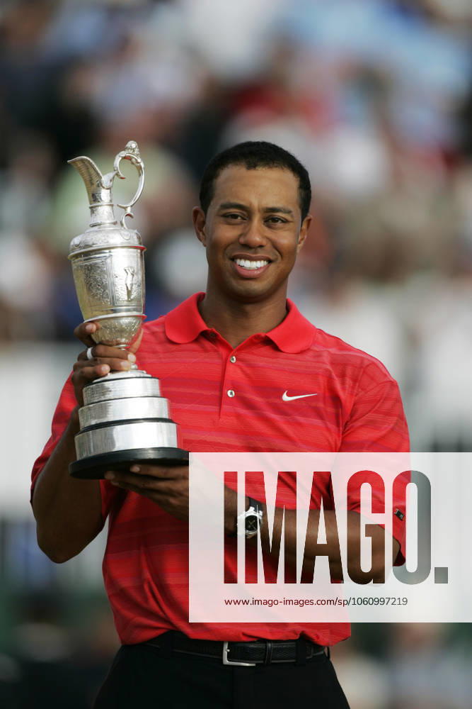 The 2006 Open Championship Tiger Woods with trophy after winning and the prize presentation after winning by the 18th green during the final round on 23rd July 2006 The Open Championship 2006, Royal Liverpool GC, Hoylake, England,UK.