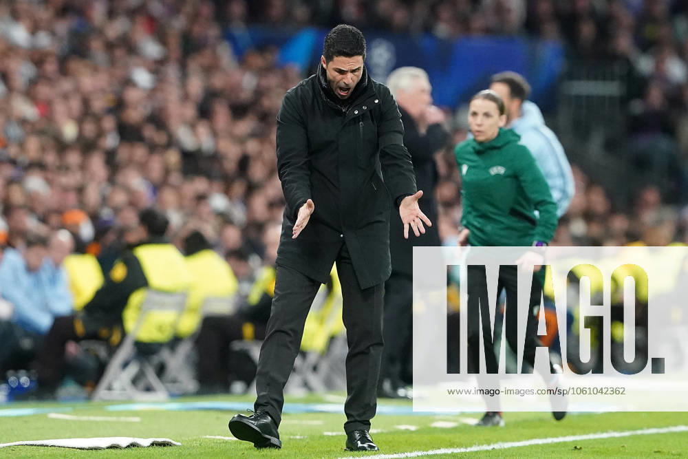 REAL MADRID CF v ARSENAL FC. CHAMPIONS LEAGUE 2024 2025. ROUND OF 8. 2ND LEG MATCH. Arsenal FC s coach Mikel Arteta during Champions League 2024 2025 Round of 8 2nd leg match. April 16,2025. (ALTERPHOTOS Acero) MadridSpain
