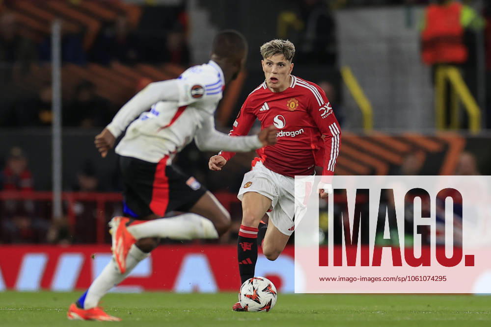 Manchester United, ManU v Olympique Lyonnais Europa League 17 04 2025. Quarter Final leg 2 of 2 Alejandro Garnacho (17) of Manchester United runs into attack during the Europa League quarter final second leg match between Manchester United and Olympique Lyonnais at Old Trafford, Manchester, England on 17 April 2025. Manchester Old Trafford Greater Manchester England Editorial use only ,