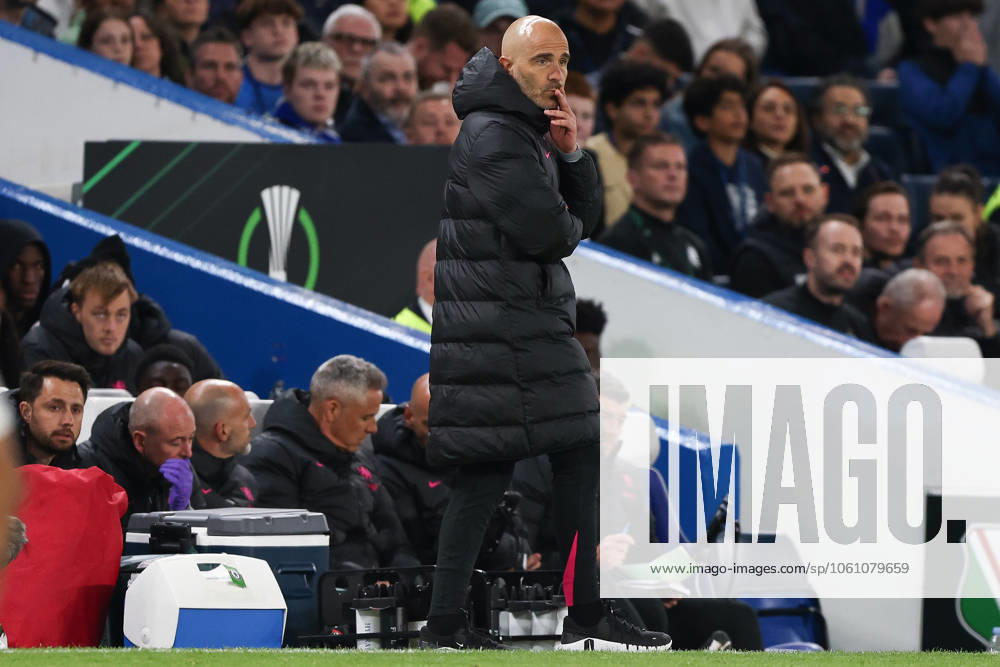 Chelsea v Legia Warsaw Europa Conference League 17 04 2025. Chelsea Manager Enzo Maresca is dejected during the Europa Conference League match between Chelsea and Legia Warsaw at Stamford Bridge, London, England on 17 April 2025. London Stamford Bridge Greater London England Editorial use only ,