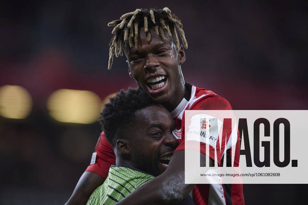 Athletic Clubs Nico Williams (r) and Inaki Williams (l) celebrate a goal during UEFA Europa League 2024 2025 Round of 8 2nd leg match. April 17,2025. (2025041745)
