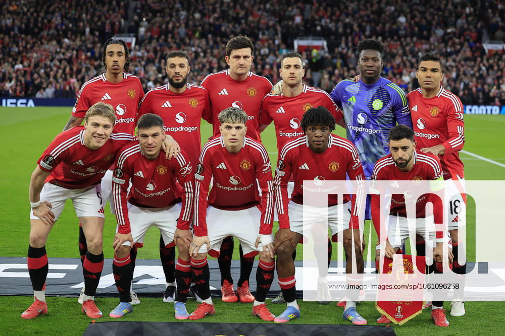 Manchester United, ManU v Olympique Lyonnais Europa League 17 04 2025. Quarter Final leg 2 of 2 The Manchester United team photo before the Europa League quarter final second leg match between Manchester United and Olympique Lyonnais at Old Trafford, Manchester, England on 17 April 2025. Manchester Old Trafford Greater Manchester England Editorial use only ,
