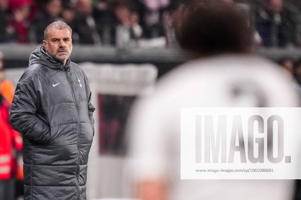 Tottenham Hotspur head coach Ange Postecoglou looks on during the UEFA Europa League 2024 25 Quarter Final Second Leg match between Eintracht Frankfurt and Tottenham Hotspur at Deutsche Bank Park on April 17, 2025 in Frankfurt am Main, Germany. (Photo by Rene Nijhuis) SPO