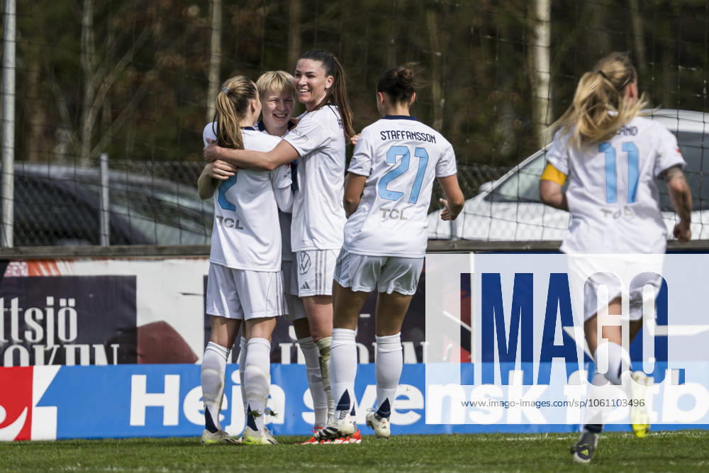 Djurgardens Olivia Ulenius cheers after 1 2 during the football match in Damallsvenskan between Vittsjö and Djurgarden on April 18, 2025 in Vittsjö