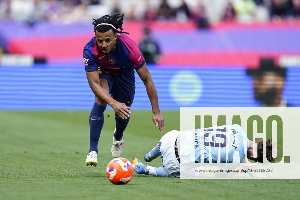 FC Barcelona, Barca - RC Celta. La Liga EA Sports match. Date 32 Jules Kounde of FC Barcelona and Williot Swedberg of RC Celta during the La Liga EA Sports match between FC Barcelona and RC Celta played at Lluis Companys Stadium on 19 April 2025 in Barcelona, Spain. kpng