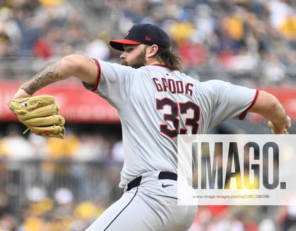 Cleveland Guardians pitcher Hunter Gaddis (33) throws in the eigthth inning of the Cleveland Guardians 3-0 win against the Pittsburgh Pirates at PNC Park on Saturday, April 19, 2025 in Pittsburgh. PIT2025041919 ArchiexCarpenter