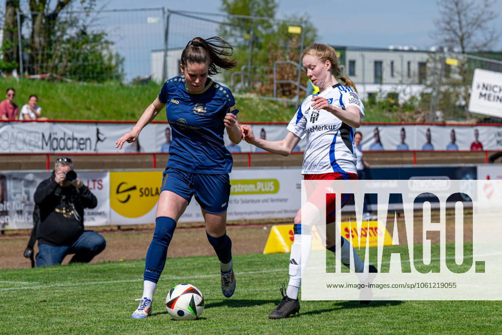 Football, 2 Womens Bundesliga, 2024 2025, Matchday 22, SG 99 Andernach Hamburger SV Maren Weingarz Andernach is attacked by Jaqueline Dönges HSV Andernach Stadium Rhineland-Palatinate Germany