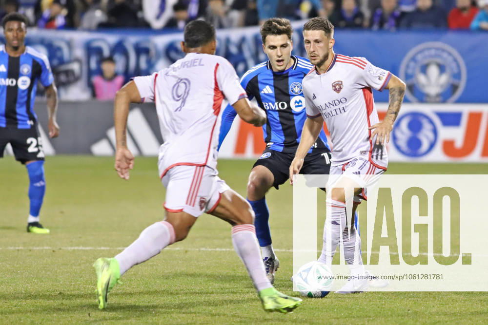 CF Montrà al v Orlando City SC - MLS, Fussball Herren, USA Tournament Luca Petrasso 13 of CF Montreal Impact and Marco Pašalić 87 of Orlando City SC battle for the ball during the week 9 MLS tournament match between CF Montrà al Impact and Orlando City SC at Saputo Stadium. Final score: CF Montrà al Impact 0-0 Orlando City SC. on April 19, 2025 in Montreal, Canada. (Photo by Horacio Zamora Rios Eyepix Group)
