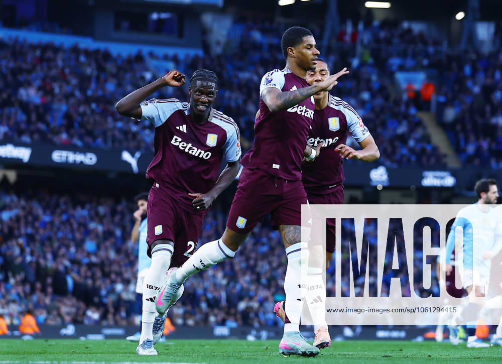 Marcus Rashford of Aston Villa celebrates scoring a goal from the penalty spot to make it 1-1 Manchester City v Aston Villa, Premier League, Football, Etihad Stadium, Manchester, UK - 22Apr 2025