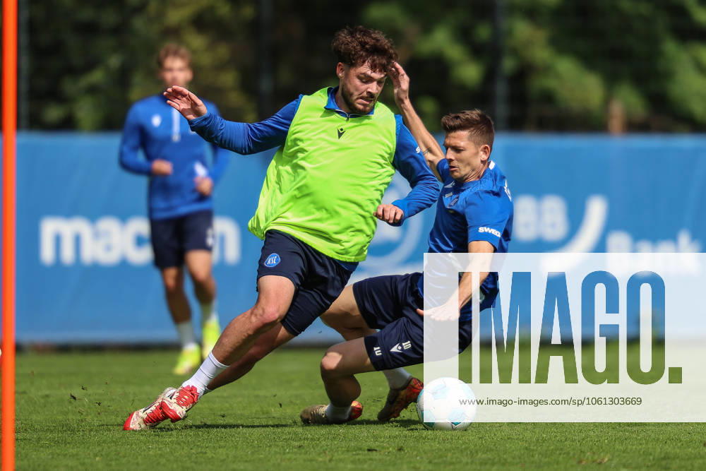 Lilian Egloff Karlsruher SC, 25 in duel with Marvin Wanitzek Karlsruher SC, 10 , Karlsruher SC Fussball, 2 Bundesliga, Training, 2024 2025, 23 04 2025, DFL REGULATIONS PROHIBIT ANY USE OF PHOTOGRAPHS AS IMAGE SEQUENCES AND OR QUASI VIDEO, Karlsruher SC Fussball, 2 Bundesliga, Training, 2024 2025, 23 04 2025 Karlsruhe