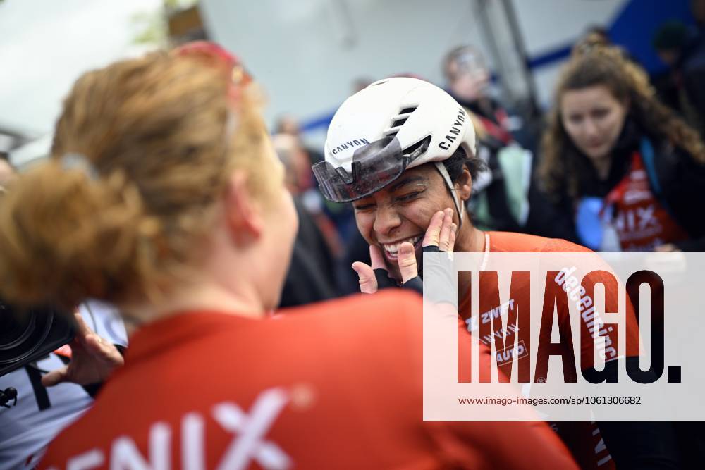 Dutch Puck Pieterse of Fenix-Deceuninck, del av and Dutch Ceylin Del Carmen Alvarado of Fenix-Deceuninck celebrate after winning the women s race of the La Fleche Wallonne , one day cycling race (Waalse Pijl - Walloon Arrow), 140,7 km from Ciney to Huy, Wednesday 23 April 2025. JASPERxJACOBS x121661392x