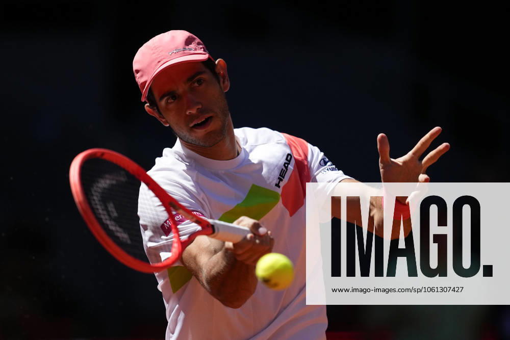 Nuno Borges of Portugal in action against Pablo Carreno of Spain during the Mutua Madrid Open 2025, ATP, Tennis Herren Masters 1000 and WTA, Tennis Damen 1000, tennis tournament celebrated at Caja Magica on April 23, 2025 in Madrid, Spain. Madrid SPAIN - ZUMAa181 20250423_zaa_a181_124
