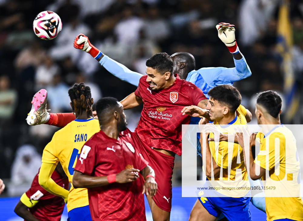 Al-Gharafa SC v Al-Duhail SC - Qatar Cup Semi Final 2025 Lucas Verissimo (C) of Al Duhail FC and Khalifa Ababacar (3-R) of Al Gharafa SC in action during the Qatar Cup Semi-final match between Al-Gharafa SC and Al-Duhail SC at Jassim Bin Hamad Stadium in Doha, Qatar, on April 23, 2025. DOHA Qatar