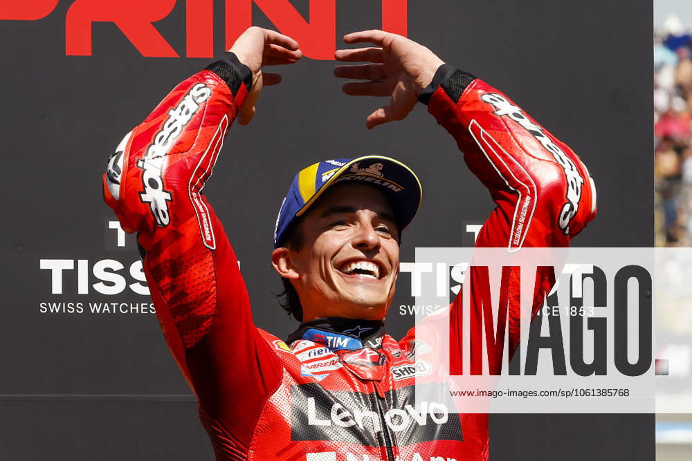 KW17 MotoGP Of Spain - Qualifying Marc Marquez of the Ducati Lenovo Team celebrates the victory during the Sprint Race MotoGP of Spain 2025 - Gran Premio Estrella Galicia 0,0 at Circuito de Jerez in Jerez de la Frontera, Spain, on April 26, 2025. Jerez de la Fontrera Spain