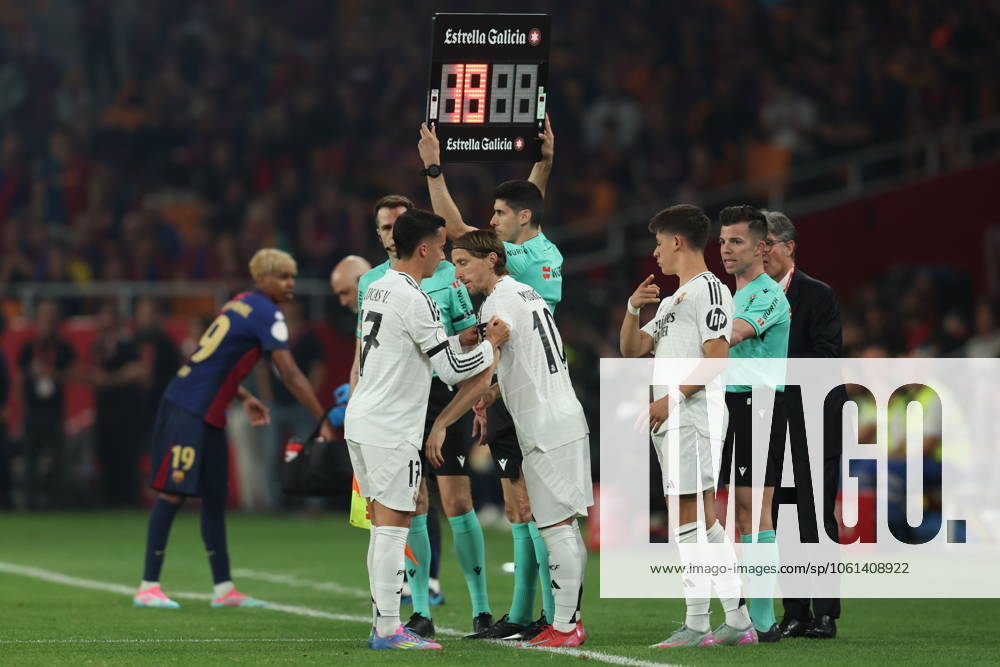 FC Barcelona, Barca Real Madrid CF. Copa del Rey. Final. Lucas Vazquez and Luka Modric of Real Madrid during the Copa del Rey match, Final, between FC Barcelona and Real Madrid CF played at La Cartuja Stadium on April 26, 2025 in Sevilla, Spain. kpng