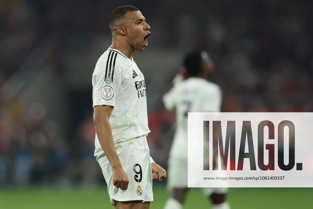 FC Barcelona, Barca Real Madrid CF. Copa del Rey. Final. Kylian Mbappe of Real Madrid celebrates the 1-1 during the Copa del Rey match, Final, between FC Barcelona and Real Madrid CF played at La Cartuja Stadium on April 26, 2025 in Sevilla, Spain. kpng