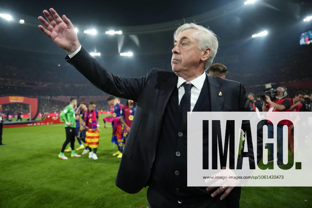 Barcelona v Real Madrid - Copa del Rey Final Carlo Ancelotti head coach of Real Madrid after the Copa del Rey Final match between FC Barcelona, Barca and Real Madrid at Estadio de La Cartuja on April 26, 2025 in Seville, Spain. Sevilla Spain