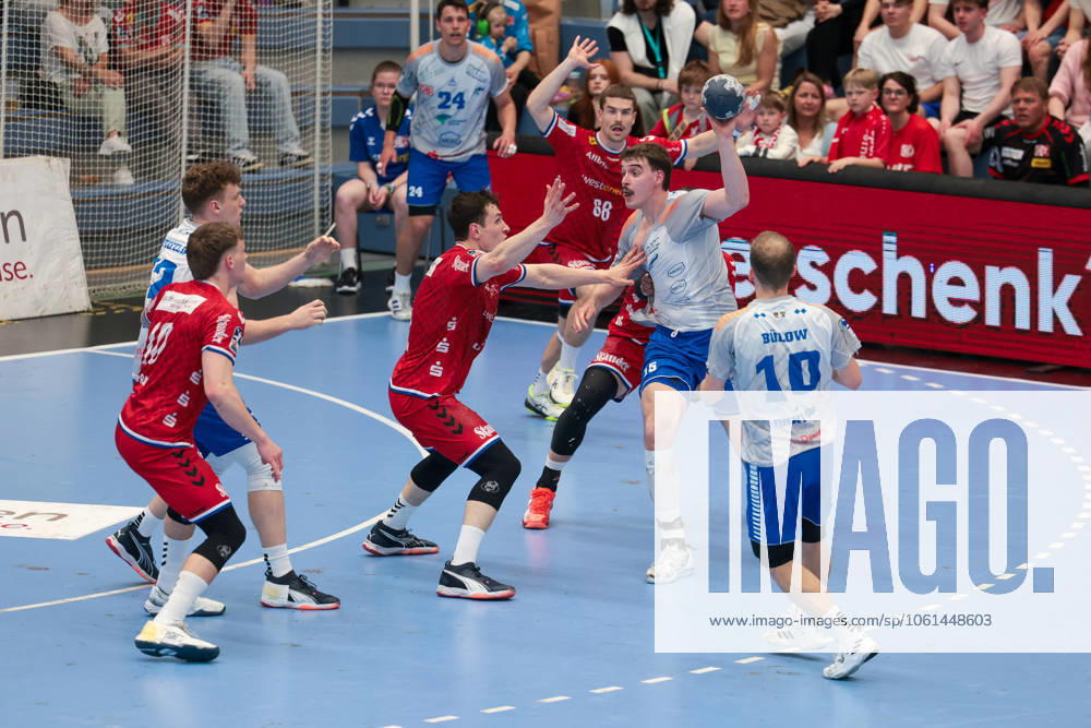2 Handball Bundesliga, 29 Matchday, TuSEM Essen Dessau Rosslauer HV, f l Christian Wilhelm TuSEM Essen , Tim Mast TuSEM Essen , Marcel Nowak Dessau Rosslauer HV 06 , Vincent Bülow Dessau Rosslauer HV 06 , Essen Am Hallo NRW Germany xRHR PHOTO DEx