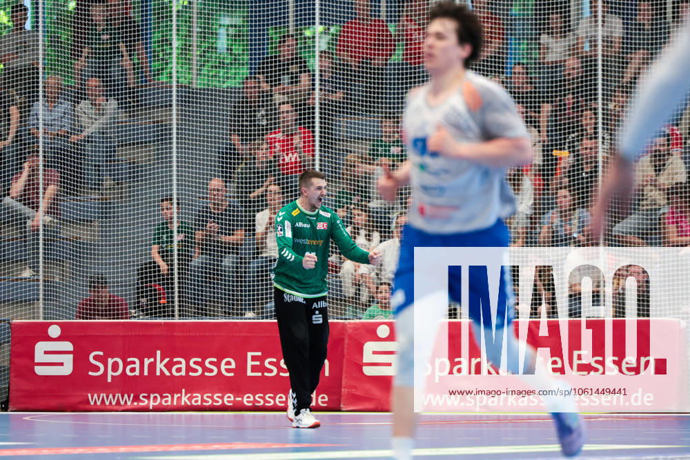 2 Handball Bundesliga, Matchday 29, TuSEM Essen Dessau Rosslauer HV, Goalkeeper Dominik Plaue TuSEM Essen cheers, Essen Am Hallo NRW Germany xRHR PHOTO DEx