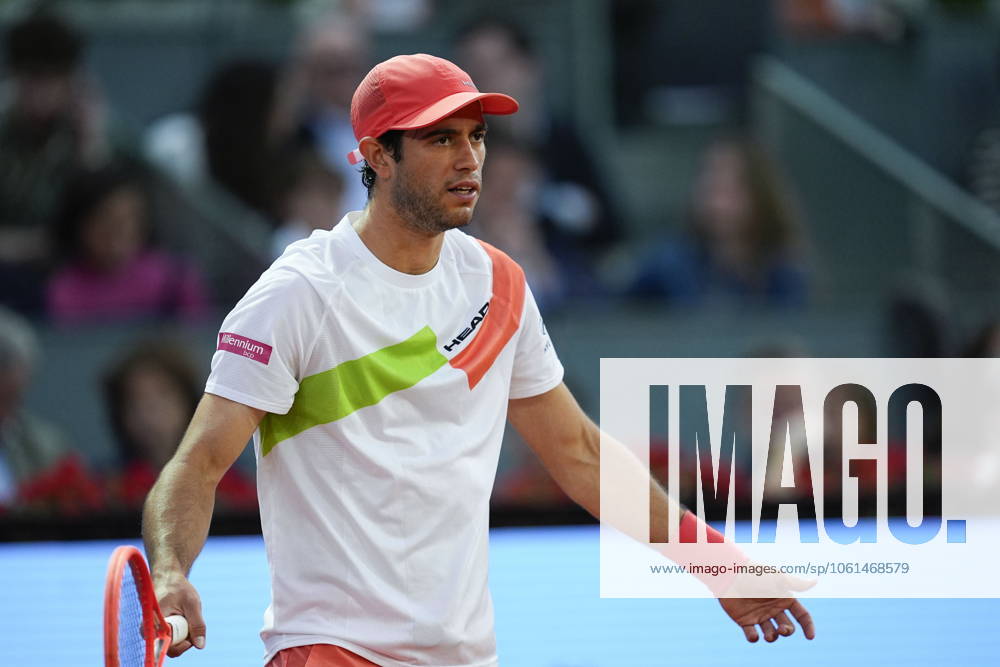 Nuno Borges of Portugal reacts against Alejandro Davidovich Fokina of Spain during the Mutua Madrid Open 2025, ATP, Tennis Herren Masters 1000 and WTA, Tennis Damen 1000 tennis tournament, celebrated at Caja Magica on April 25, 2025 in Madrid, Spain. Madrid Spain - ZUMAOpen 20250425_zaa_a181_365