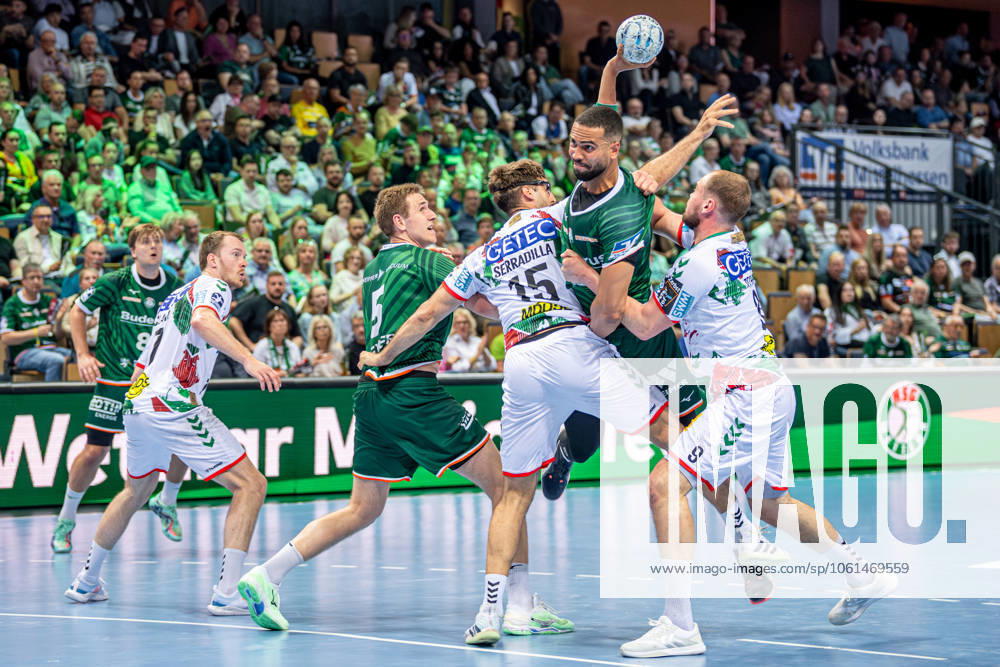 Handball Bundesliga HSG Wetzlar SC Magdeburg, 27 04 25 Philipp Ahounasou HSG Wetzlar, 19 , Tim Zechel SC Magdeburg, 9 , Rasmus Meyer Ejlersen HSG Wetzlar, 5 , Antonio Serradilla Cuenca SC Magdeburg, 15 , Felix Claar SC Magdeburg, 7 , Viktor Petersen Norberg HSG Wetzlar, 8 Handball Bundesliga HSG Wetzlar SC Magdeburg Wetzlar, 27 04 25
