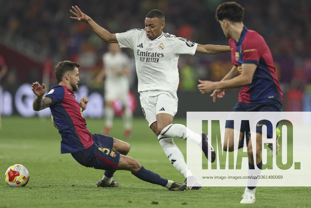 FC Barcelona, Barca Real Madrid CF. Copa del Rey. Final. Kylian Mbappe of Real Madrid and Inigo Martinez of FC Barcelona during the Copa del Rey match, Final, between FC Barcelona and Real Madrid CF played at La Cartuja Stadium on April 26, 2025 in Sevilla, Spain.