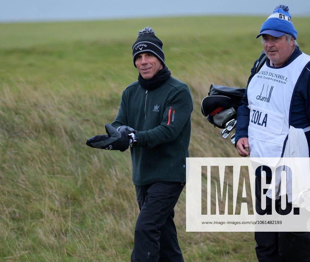 UK: The Alfred Dunhill Links Championship at Kingsbarns, St Andrews, Scotland on 30 September 2022 Pictured: Ex-footballer Gianfranco Zola on the 9th fairway at Kingsbarns during the second round of the Alfred Dunhill Links Championship 2022 St Andrews Fife Scotland