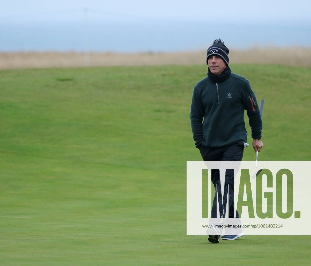 UK: The Alfred Dunhill Links Championship at Kingsbarns, St Andrews, Scotland on 30 September 2022 Pictured: Ex-footballer Gianfranco Zola on the 9th fairway at Kingsbarns during the second round of the Alfred Dunhill Links Championship 2022 St Andrews Fife Scotland