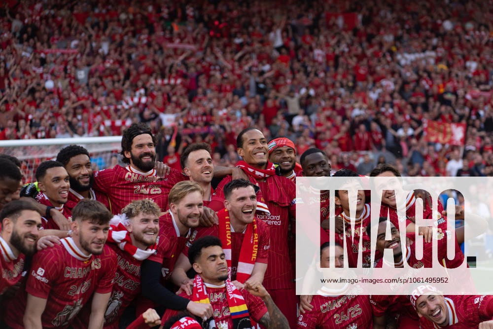 Liverpool FC v Tottenham Hotspur FC - Premier League Liverpool s players celebrate winning the league after the Premier League match between Liverpool and Tottenham Hotspur at Anfield in Liverpool, England, on April 27, 2025. Liverpool Merseyside United Kingdom