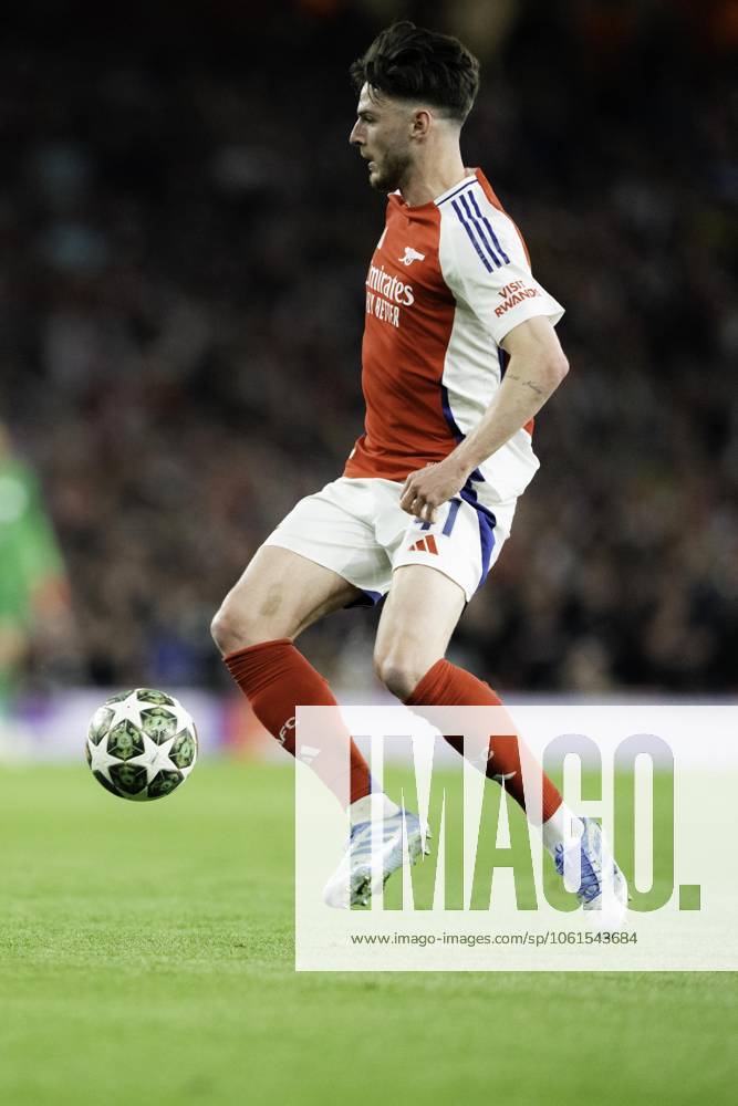 Arsenal FC v Paris Saint-Germain - UEFA Champions League Semi-final First Leg Declan Rice during the UEFA Champions League semi-final first leg match between Arsenal and Paris Saint-Germain at Emirates Stadium in London, England, on April 29, 2025.