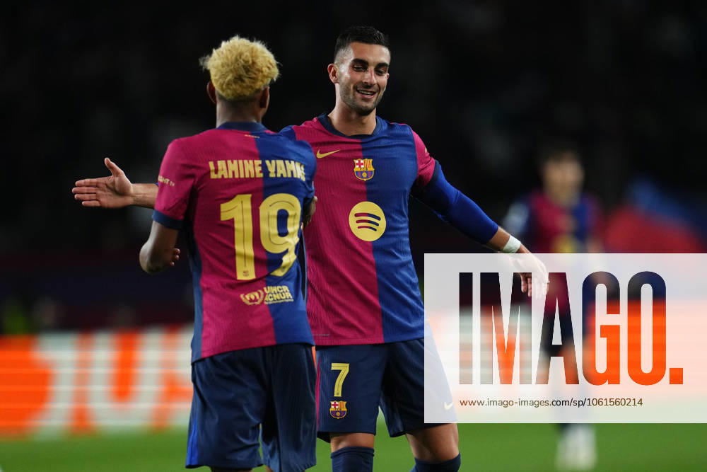 ESP: FC Barcelona, Barca Inter de Milan. UEFA Champions League match. Semi-Finals, firs leg Lamine Yamal and Raphael Dias Belloli Raphinha of FC Barcelona during the UEFA Champions League match, Semi-Finals, firs leg, between FC Barcelona and Inter de Milan played at Lluis Companys Stadium on April 30 2025 in Barcelona Spain. kpng